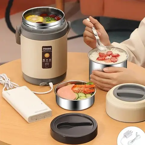 220V USB Rechargeable Heated Warm Lunch Box Stainless Steel Food Warmer Container Constant 65℃ Thermal Office Bento Lunch Box