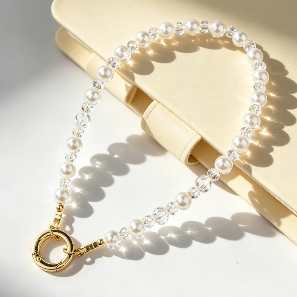 

MQIQI Lanyard Strap for Phone Charm Strap Bead Pearl Phone Charm Anti-Lost Wrist Chain Keyring Cell Phone strap Luxury Accessory