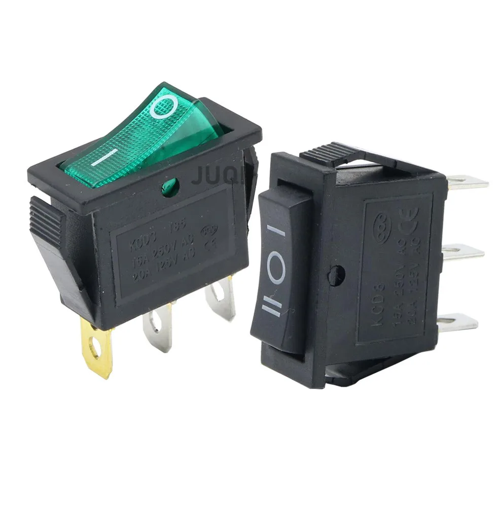 KCD3 Rocker Switch ON-OFF ON-OFF-ON 2 Position 3Pins Electrical equipment With Light Power Switch 16A 250V / 20A 125V AC