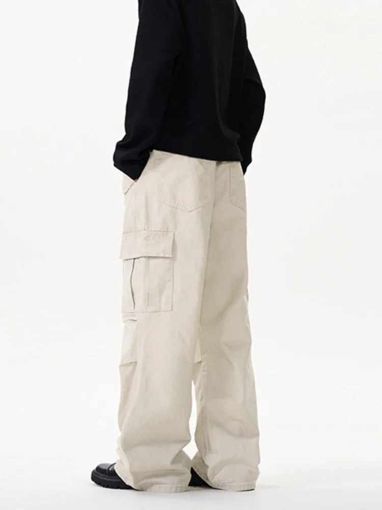 Retro Casual Overalls Men's Loose Wide-leg Vintage Washed Straight Long Cargo Pants Fashion Trousers BOTTOMS XXL