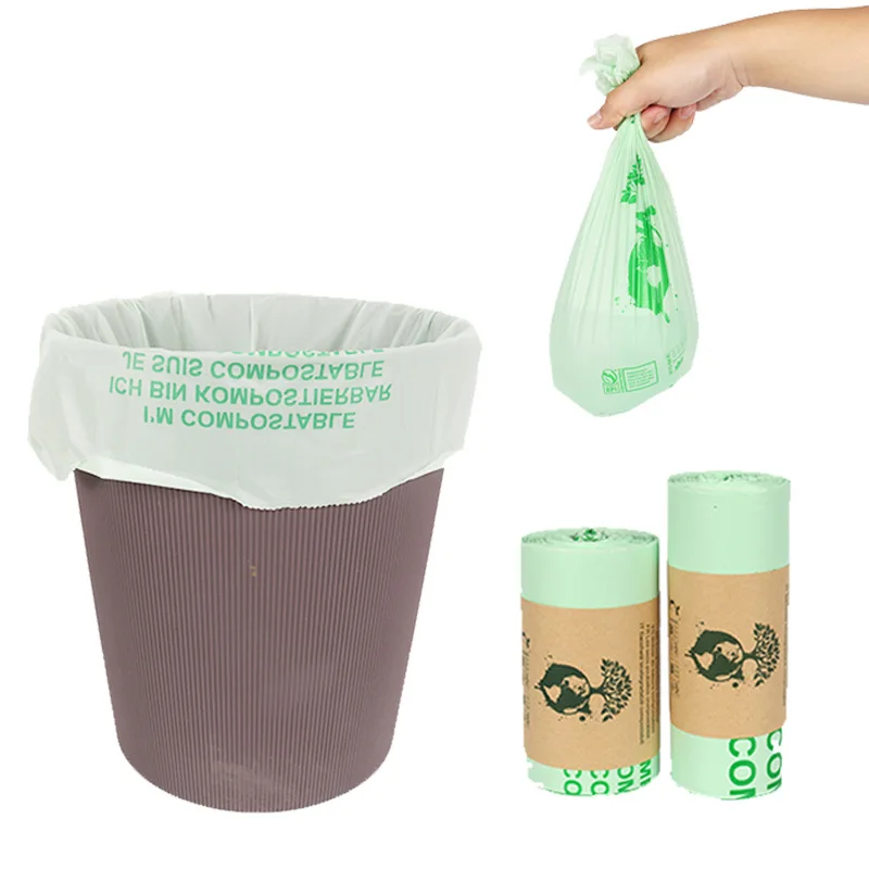 Bolsas de basura de plástico PLA compostables, estilo enrollable, totalmente biodegradable, uso doméstico, bolsas de eliminación de residuos de cocina, respetuosas con el medio ambiente