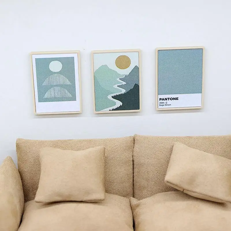 1세트 인형 집 DIY 액세서리 1:12 인형 집 미니어처 빈티지 벽화 사진 벽 장식