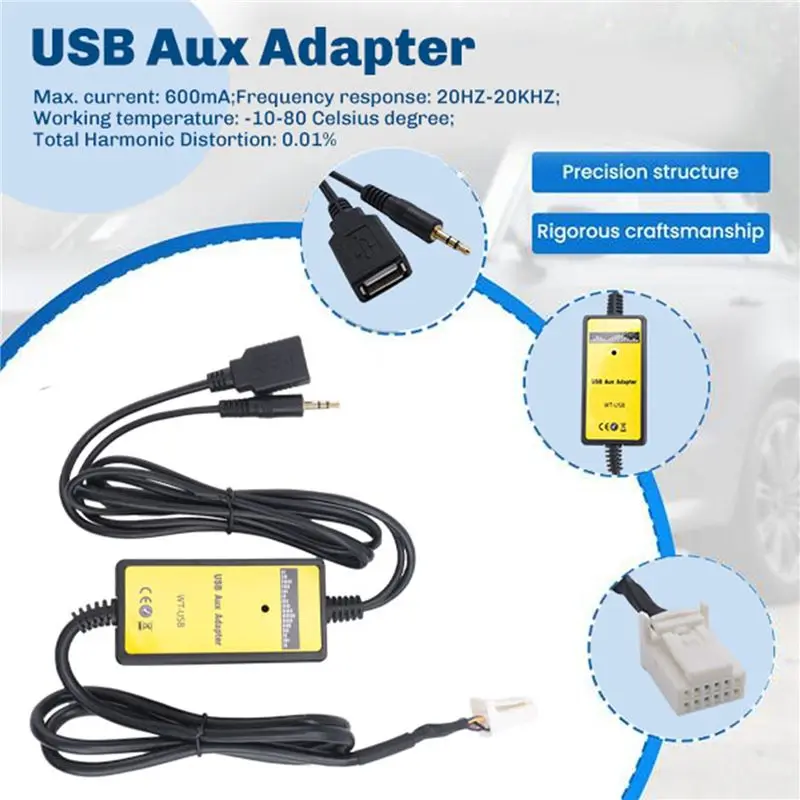 A30F-6 + 6PIN Car Radio Digital USB MP3 Interface CD Changer Adapter With 3.5Mm AUX In Input For TOYOTA LEXUS Corolla Series
