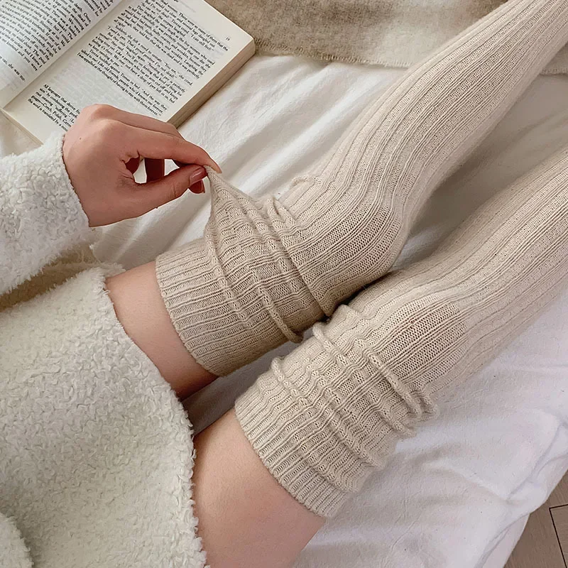 2025 Autumn Winter Women Stockings Wool Cashmere Thermal Knee High Socks Thicken Warm Solid Color Socks Thigh High Stockings Sox