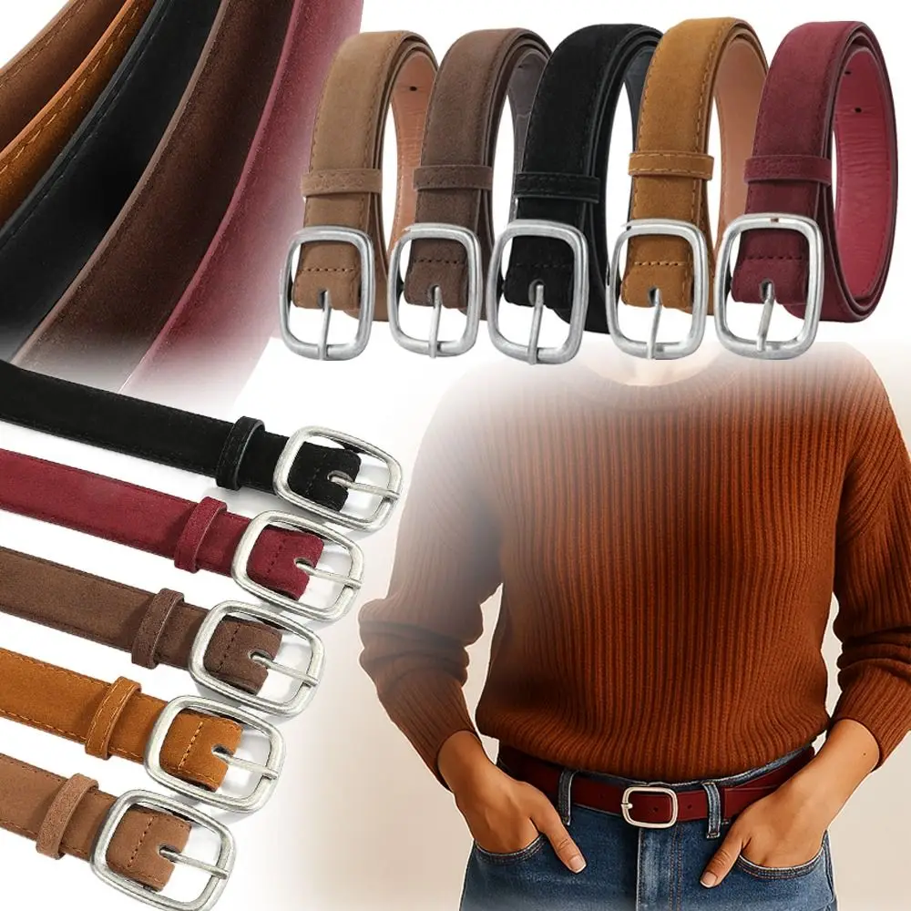 

Fashion Pin Buckle Suede Leather Belt Casual Retro Business Waist Belt Luxury Design Waistband For Women