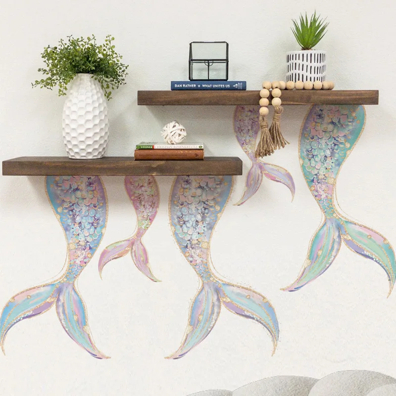 

Dreamy Mermaid Tail Wall Decal Peel and Stick Removable Self Adhesive Bathroom Bedroom Living Room Entryway Decor