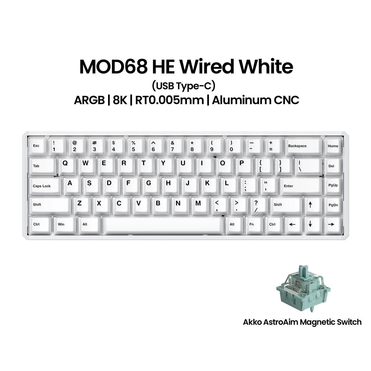 Akko MOD68 HE Keybaord Aluminum CNC 65% Magnetic Switch Rapid Trigger 0.005mm 8K ARGB Gaming Custom Mechanical Keyboard Gasket
