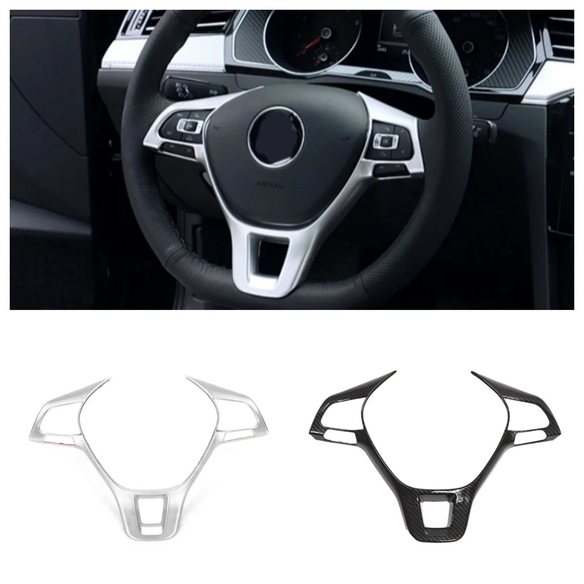 

For Volkswagen VW Tiguan MK2 Golf 7 Polo T-Cross T-Roc Jetta 2017-2019 Car Steering Wheel Panel Trim Button Cover Frame Decor