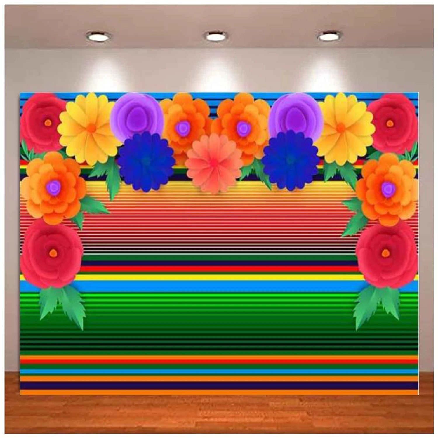 

Mexican Fiesta Theme Stripes Photography Backdrop Cinco De Mayo Colorful Paper Flower Background Festival Birthday Party Banner