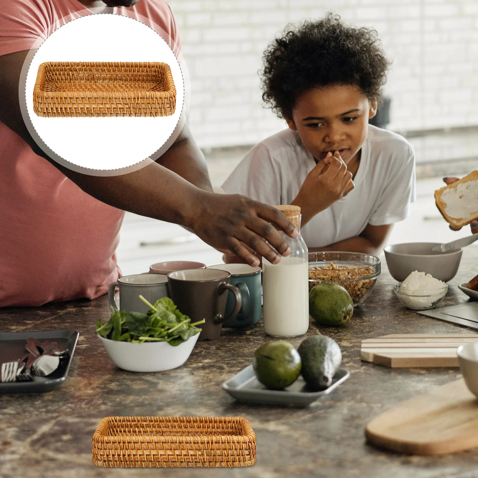 

1Pcs Decorative Rattan Woven Storage Basket Brown Desktop Household Multi-Function Container for Fruits Snacks Vegetable