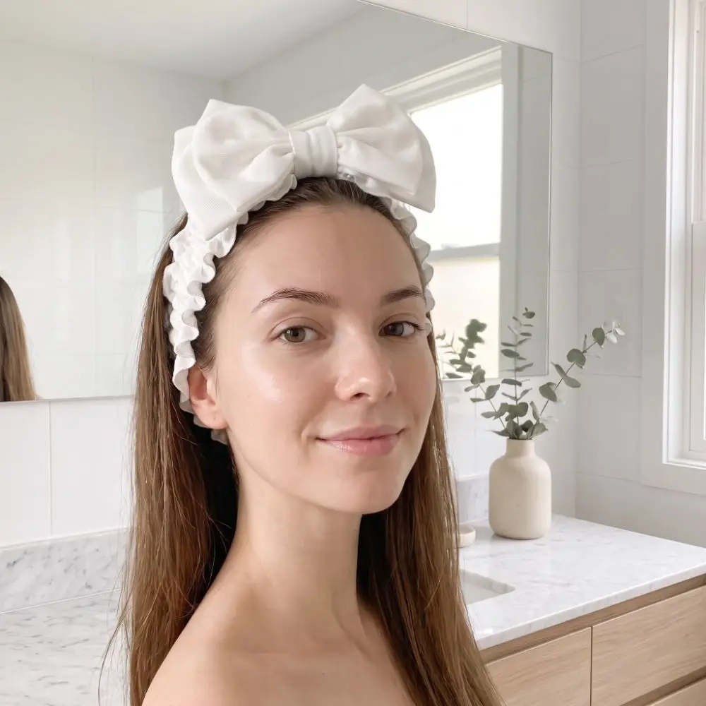 Elastic Wash Face Bow Headband Double-layered Makeup Washing Face Hairband Lace Solid Color Face Washing Tools Girls Gift