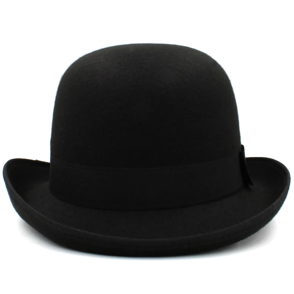 Men Women Wool Blend Oval Top Bowler Hats Woolen Fedora Caps Trilby Feather Band Derby Sunhat Adjustable UK M-L US 7 1/8-7 3/8