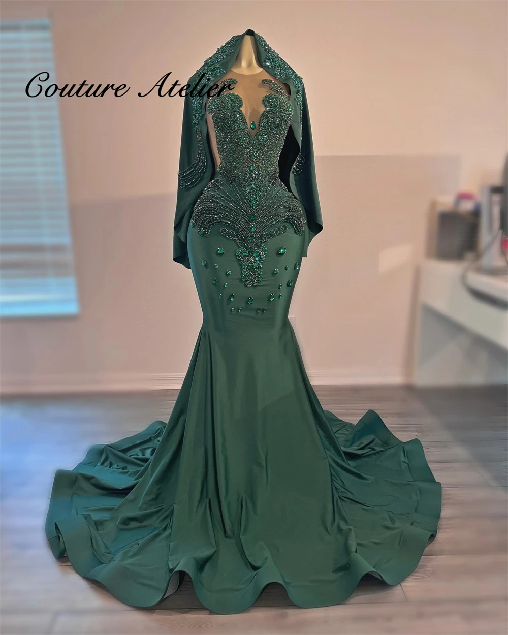 

Mysterious Emerald Green Rhinestones Prom Dresses For Black Girls Birthday Party Dress Women Elegant Luxury Gala Customized
