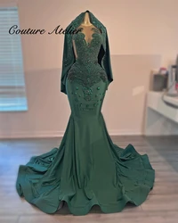 Mysterious Emerald Green Rhinestones Prom Dresses For Black Girls Birthday Party Dress Women Elegant Luxury Gala Customized