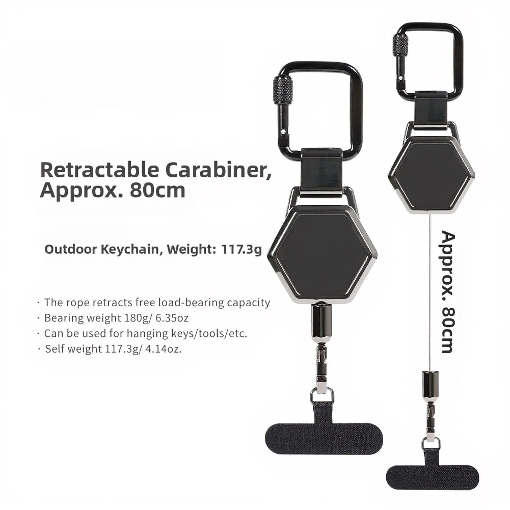 1pc Anti-Theft Retractable Phone Tether Smartphone Safety Lanyard Strap With Carabiner For Camping Hiking Accessories