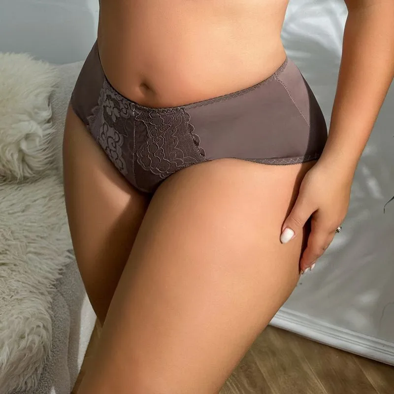 Beauwear Cold Silk Comfort Underwear for Women Plus Size Panties Solid Color Floral Lace Underpants