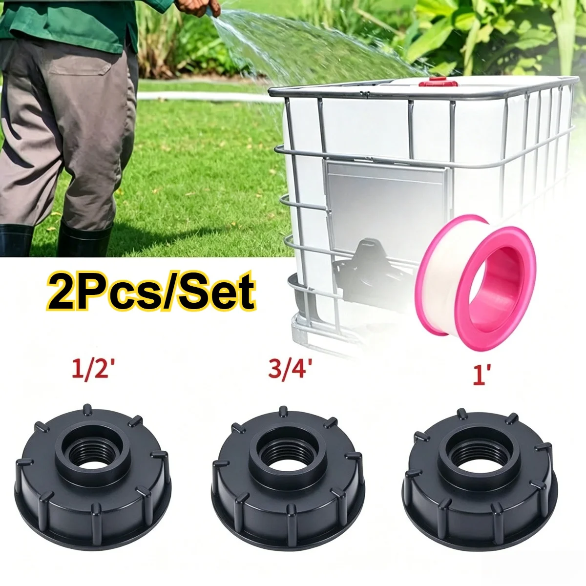 2Pcs S60X6 Coarse Thread IBC Tank Adapter Heavy Duty, 60mm Internal Thread to 1/2 3/4 1 Inch Male Connector for Rainwater Tank