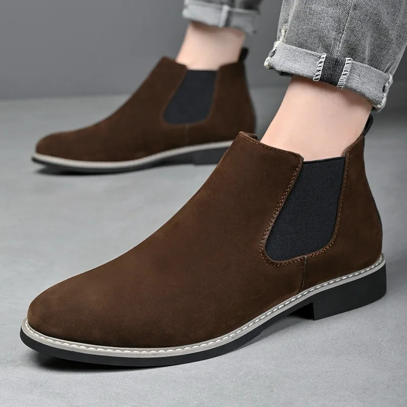 

Men's Retro Classical Chelsea Boots Cow Suede Genuine Leather Mens Fashion Ankle Short Boot High-Top Casual Shoes for Men