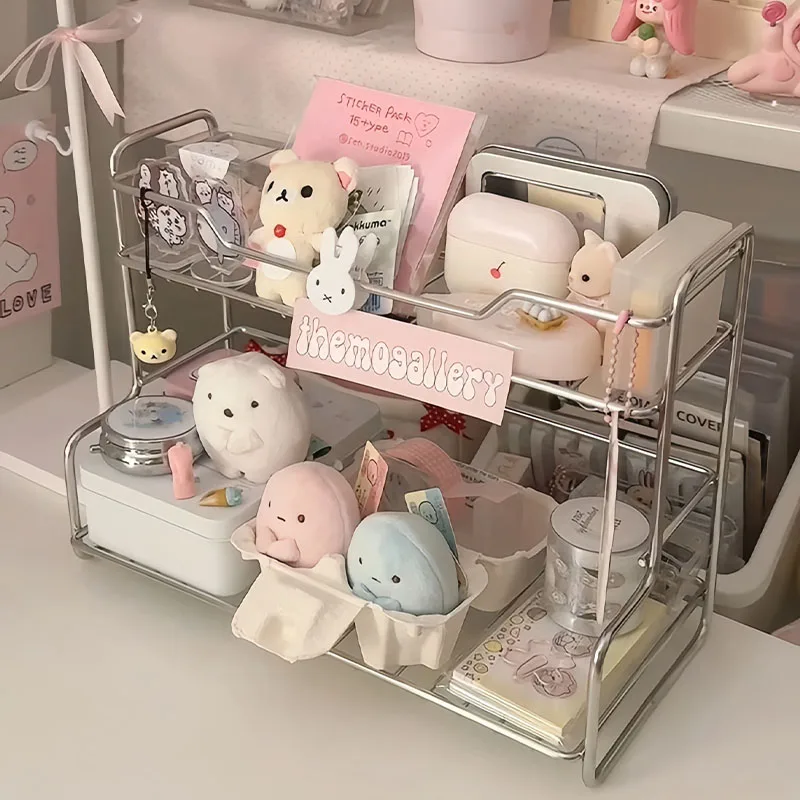 

Desktop Storage Rack Organizer Storage Display Rack Iron Double-layer Desk Multi-functional Stationery Organization Shelf Decor