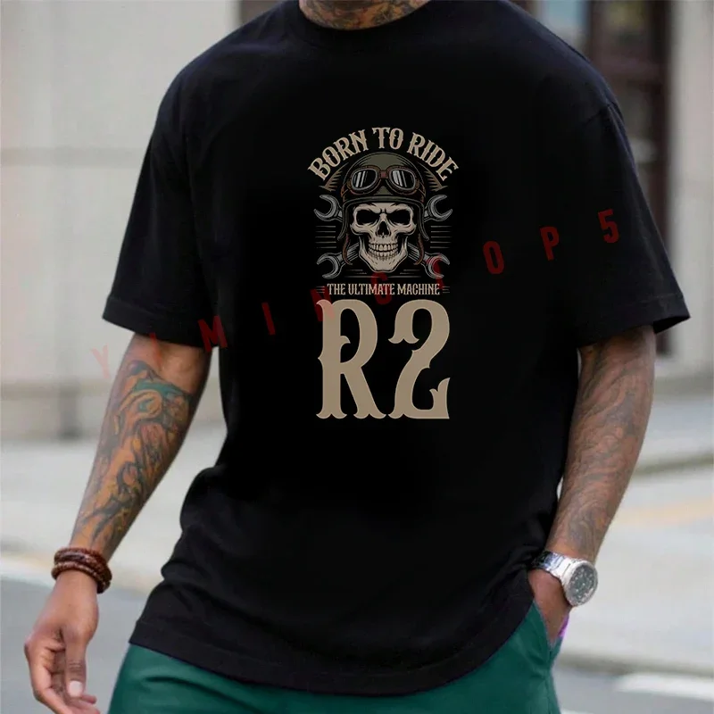

MOTO R2 BORN TO RIDE THE ULTIMATE MACHINE Retro Biker Skull T-Shirt Moto Cotton Men Unisex Casual Fashionable Short Sleeve Tops