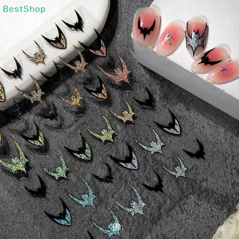 Лазерное-горячее-тиснение-Хэллоуин-темная-летучая-мышь-крест-клейкие-наклейки-для-дизайна-ногтей-наклейки-для-маникюра-блестящие-красные-серебряные-черные-подвески