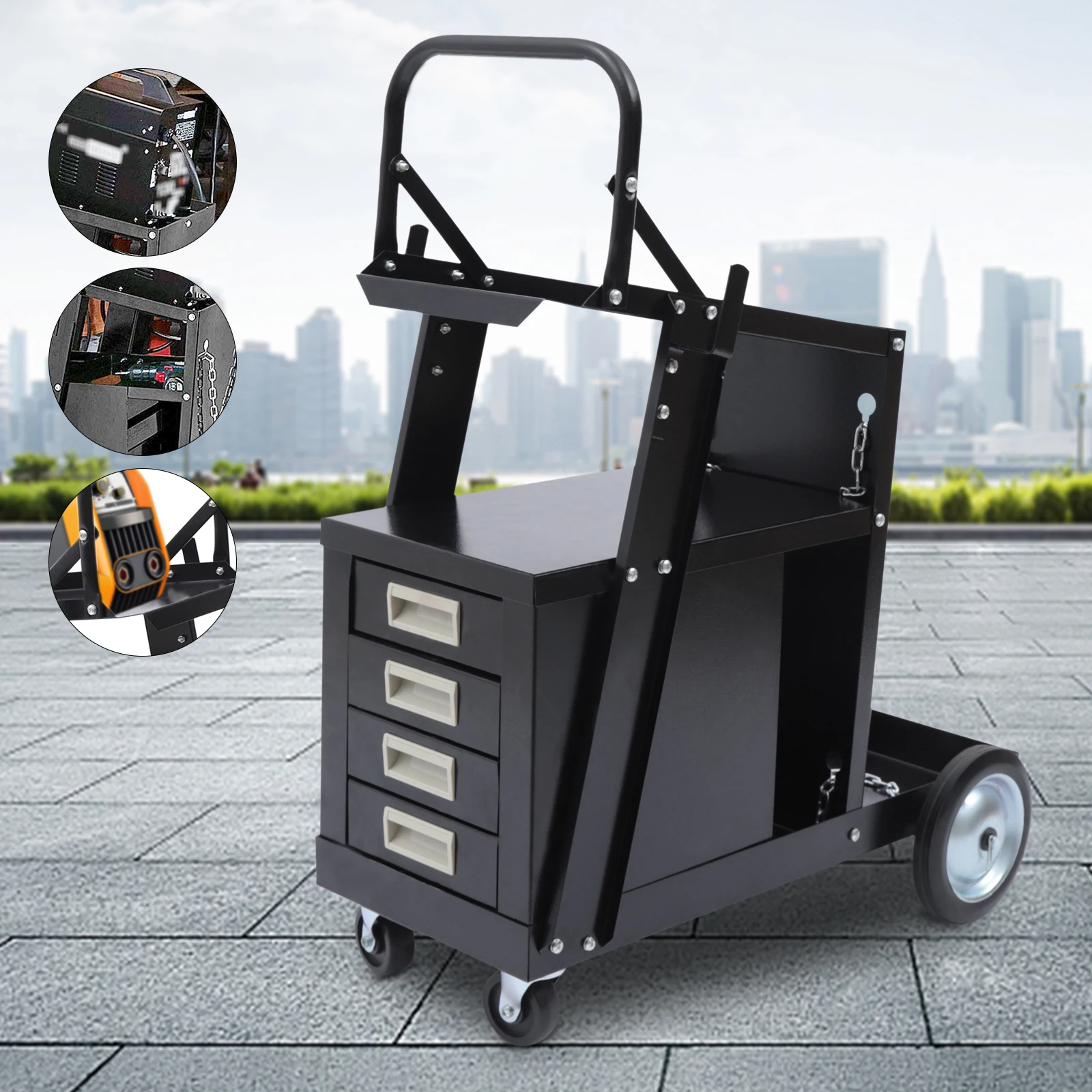 

Rolling Welding Cart with 4 Drawers Wheels and Tank Storage for Welder and Plasma Cutter 70*38*86cm