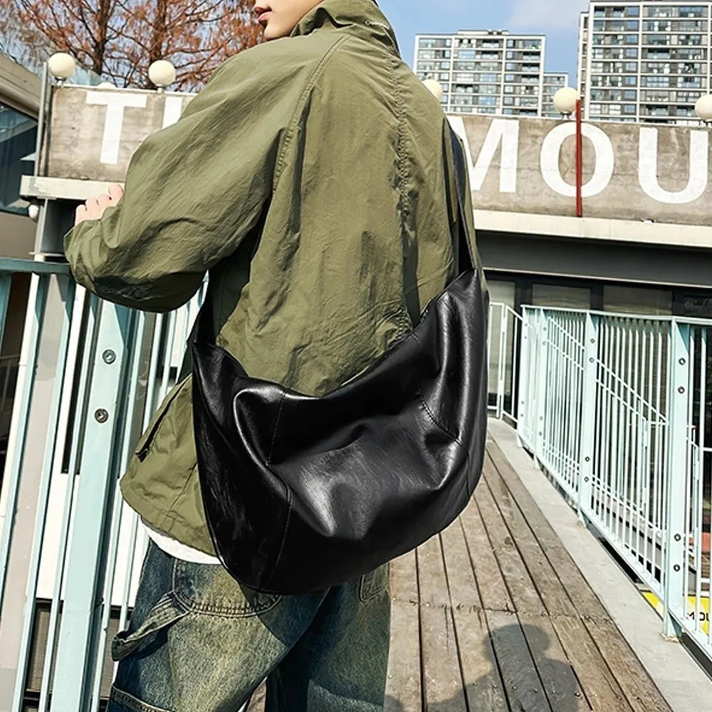 

Large Capacity Japanese Style Crossbody Bag Soft Leather Dumpling Shaped Bag Zipper Closure Versatile Travel Shoulder Bag Sports