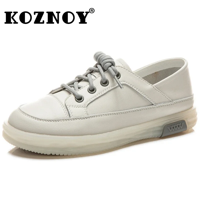 Koznoy 2cm Air Mesh Genuine Leather Designer Loafer Hollow Summer Flats Women Platform Wedge Sandals Oxfords Fashion Shoes