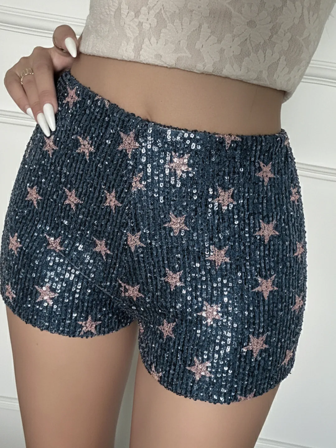 Women's Blue Star Sequins Nightclub Shorts Vintage 2000s Y2k Gyaru Low Rise Micro Shorts Hot Pants Shorts Summer Clothes 2026