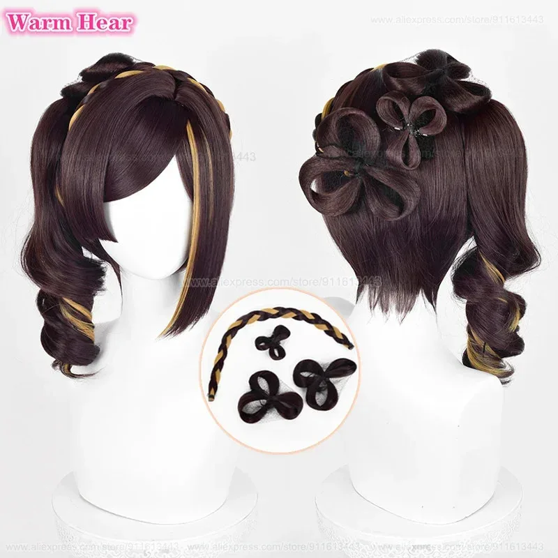 Синтетический парик Chiori, короткий, 43 см, коричневый, с бликами, желтый зажим для хвоста, парик для косплея, термостойкие волосы, парики для Хэллоуина