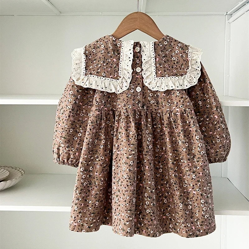 2025 New Autumn Children Clothes Sister Dress 2-6Yrs Girl Party Dress Long Sleeved Cotton Print Kids Princess Dresses