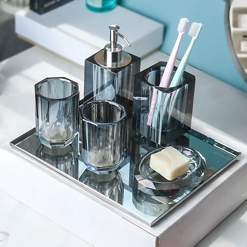 

Европейская серая хрустальная стеклянная бутылка для лосьона, стакан для ополаскивателя, полка для зубных щеток, аксессуары для ванной комнаты, роскошная хрустальная подставка для зубных щеток