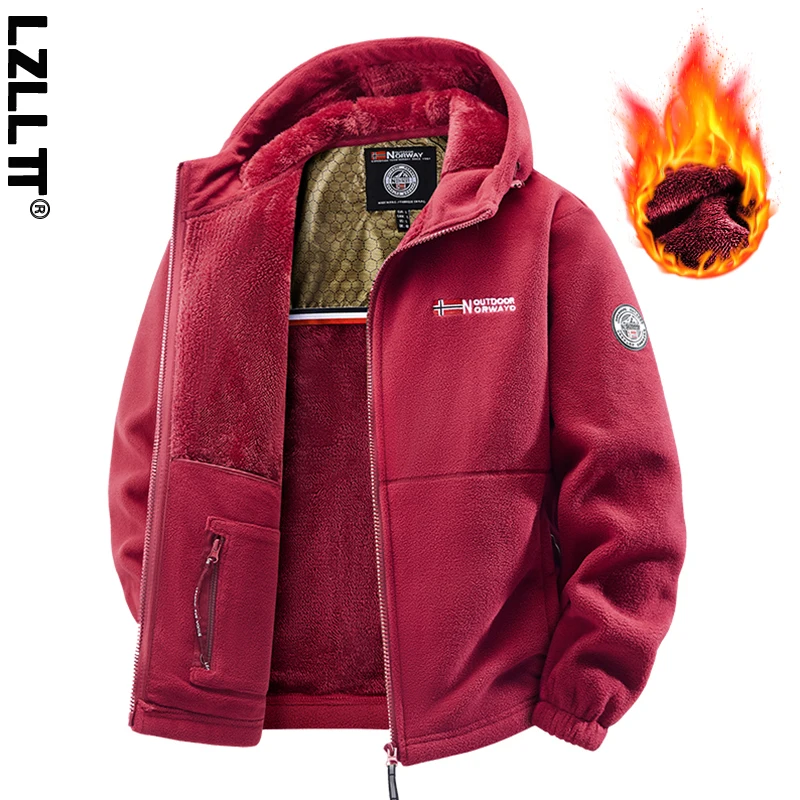 Autumn Winter Men Hooded Fleece Jacket Man Outdoor Sports Windproof Tactical Zip Coat Male Warm Thick High Quality Polar Jackets