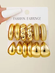 12 pz/set Classic Fashion Twist C Shape Tear Drop Design orecchini Color oro da donna per abiti da lavoro e da festa quotidiani 2024