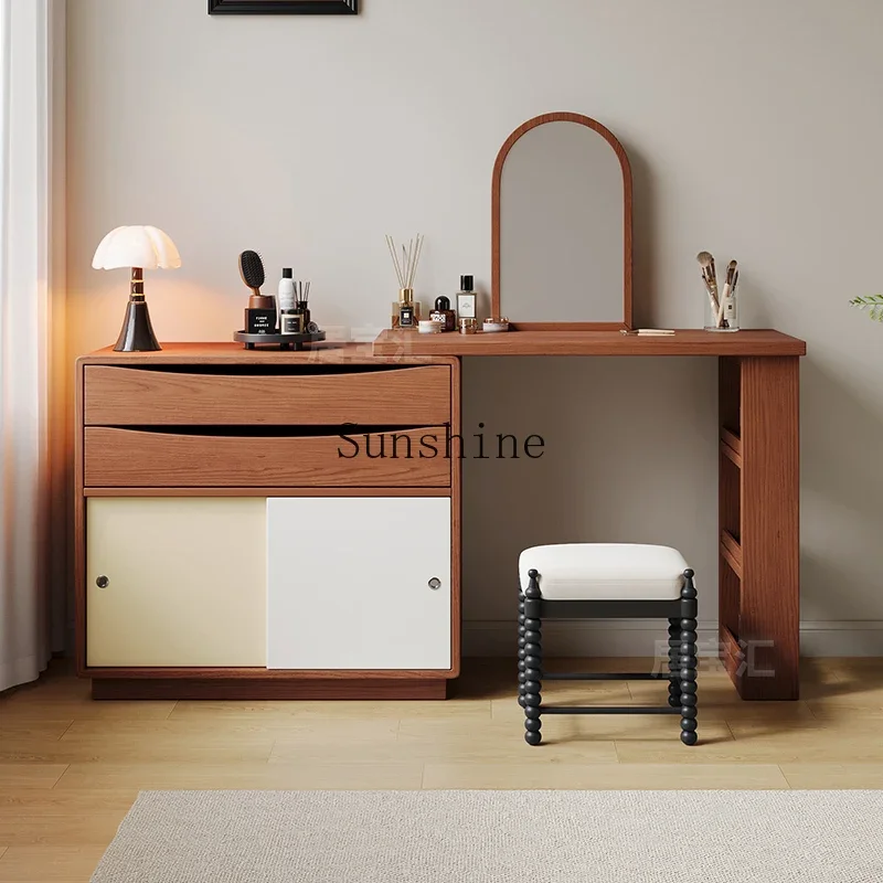 

Solid wood chest integrated Nordic retro small apartment bedroom, bedside storage and makeup table FT