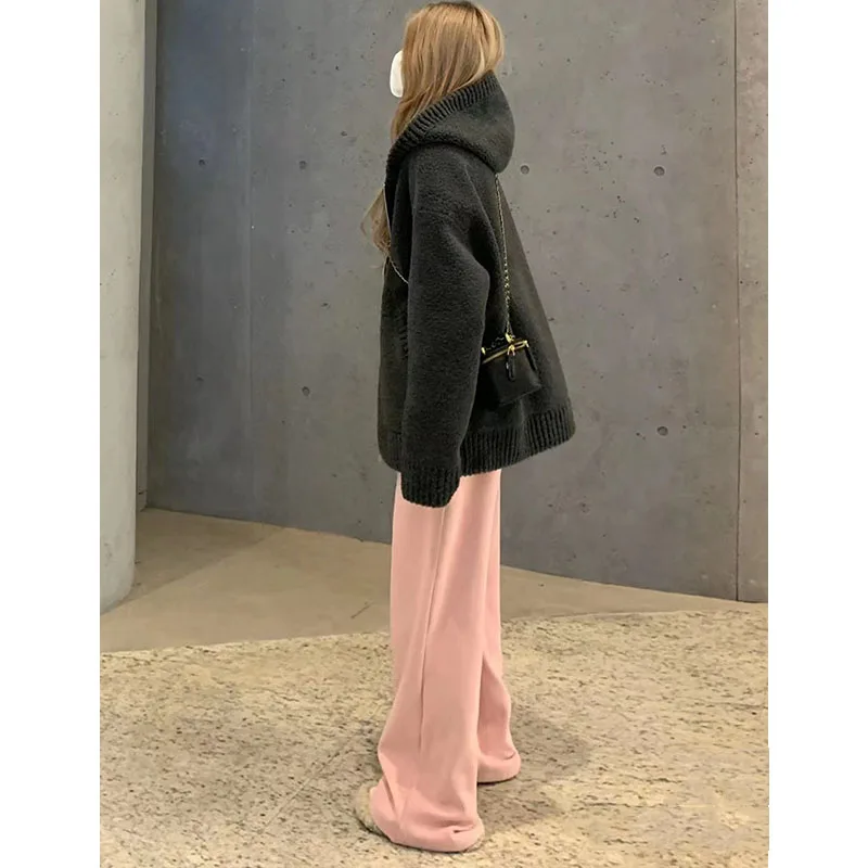 차콜 아이 요가 팬츠 와이드 레그 캐주얼 스트레이트 레그 트라우저 벨 보트 브랜디 BM 비대칭 하이 웨이스트 롱 코튼