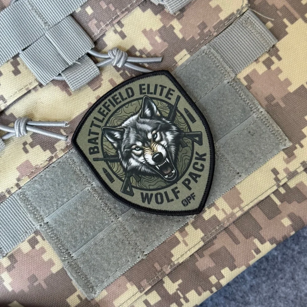 Tactical Wolf Patch Shield-shaped Printed Morale Badge Patch Military Armband Hook & Loop Clothes Backpack Accessories Stickers