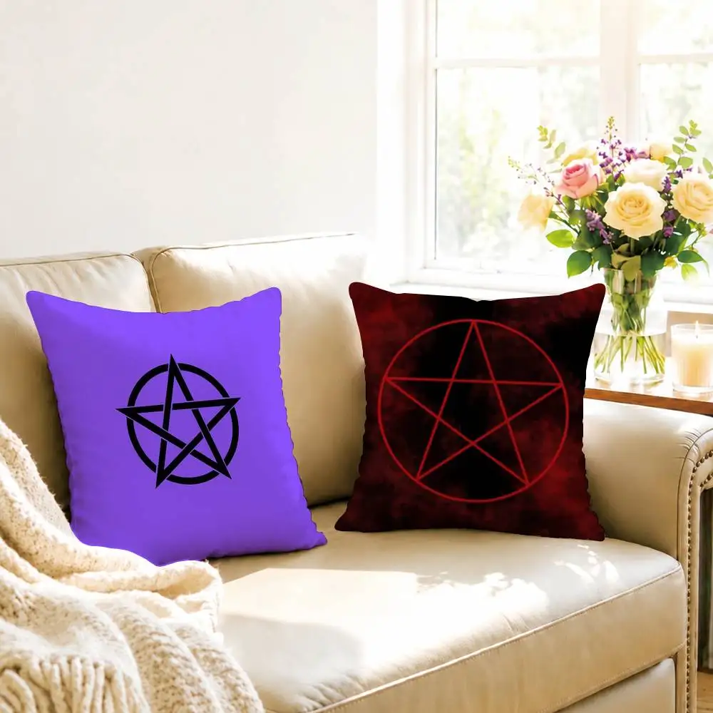 D-Dark Inverted Pentagram Pillow Case Square Double-Sided Sofa Cushion Cover Bedroom Bedside Pillow Gift