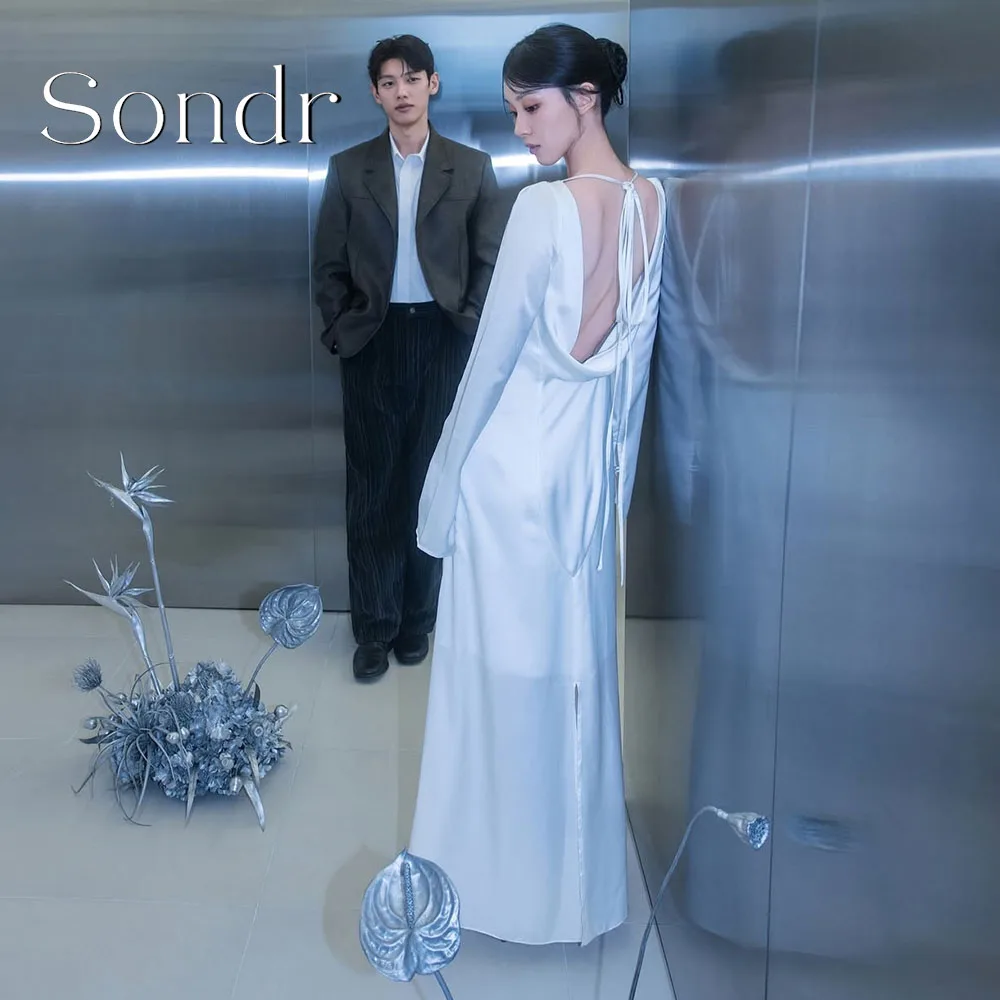 

Sondr Customized Backless Elegant Wedding Dresses Long Sleeves Floor-Length Bridal Photo Shoot Gown Prom Party Gown