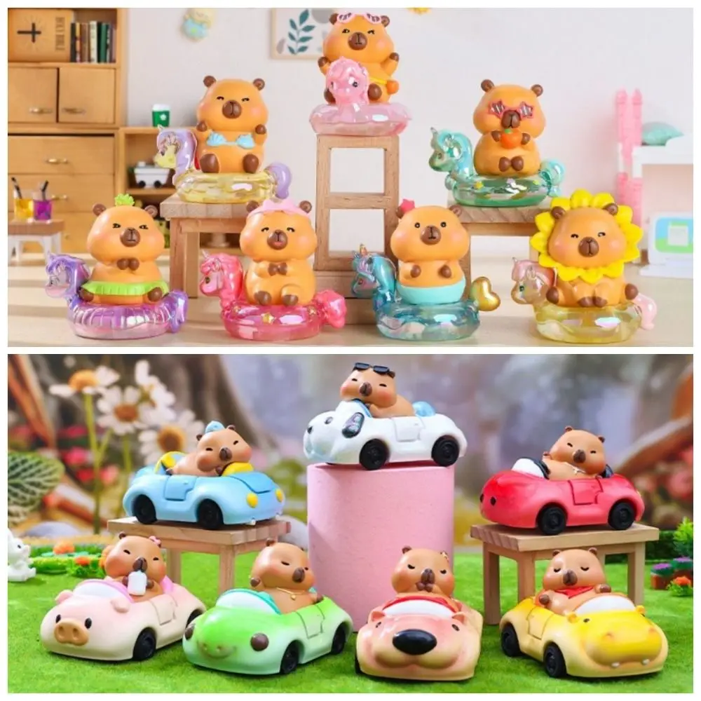 Capybara Sports Car Series Blind Box Capibara & Pony Mini Action Figures Doll Desk Decor Cute Animals Cartoon Figure Toys