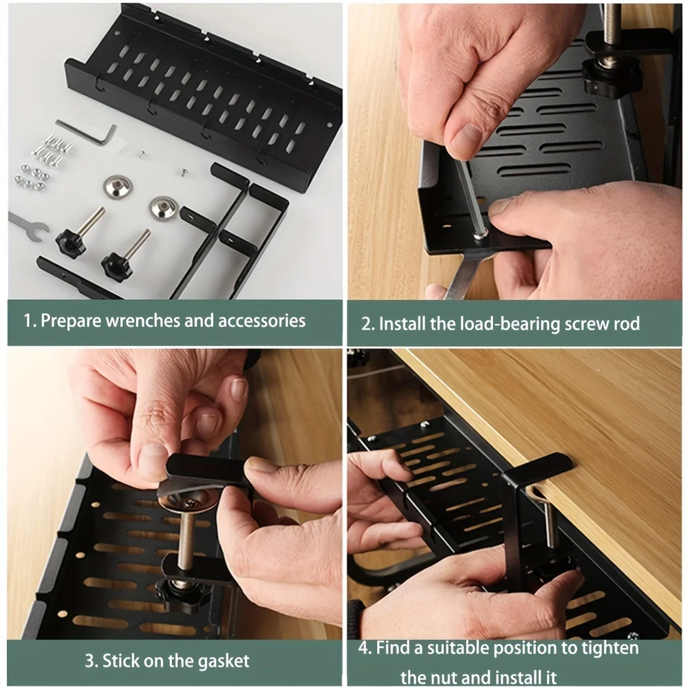 1 قطعة صواني مرتبة لكابل المكتب، إدارة الكابلات تحت المكتب، سلة كابل غير مثقاب معدنية، صينية إدارة الكابلات قابلة للتعديل، كابينة سوداء