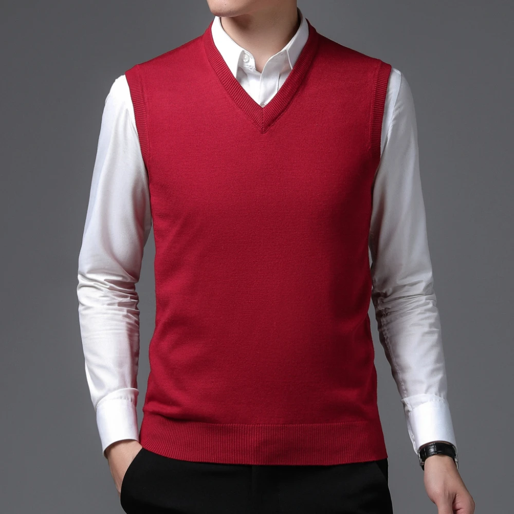 COODRONY Brand Mens Knitted Wool Vests Classic Pure Color Sleeveless Sweater Vest A&W Warm V-neck Business Casual Menswear 5094