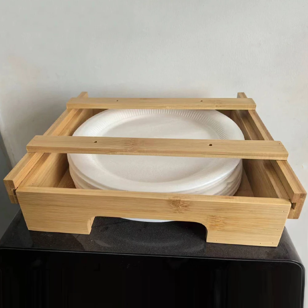 10-Inch Bamboo Paper Plates Dipensers Countertop Paper Plate Holder Disposable Paper Tray Dispenser for Kitchen Vertical Plate