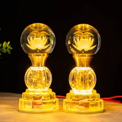 Crystal Lotus Lamp Buddha Offering Colorful Everbright Lamp Votary Lamp Offered By Buddhist Plug in LED Home Use Yellow Light