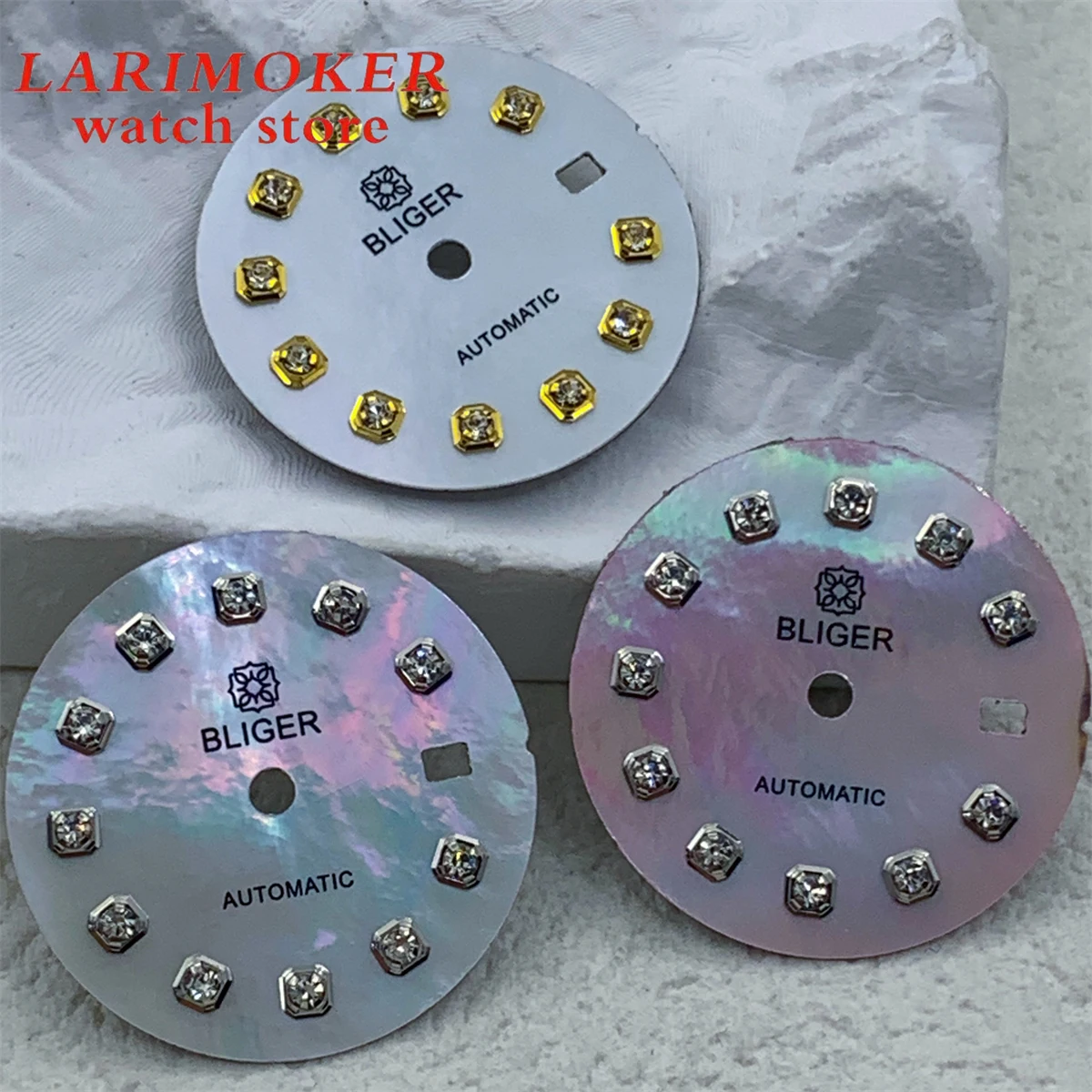 قرص ساعة نسائي بليجر مع غطاء لؤلؤي قفاز ، متعدد الألوان ، ذهبي وردي فضي أبيض ، مؤشر ماسي ، حركة NH05 ،