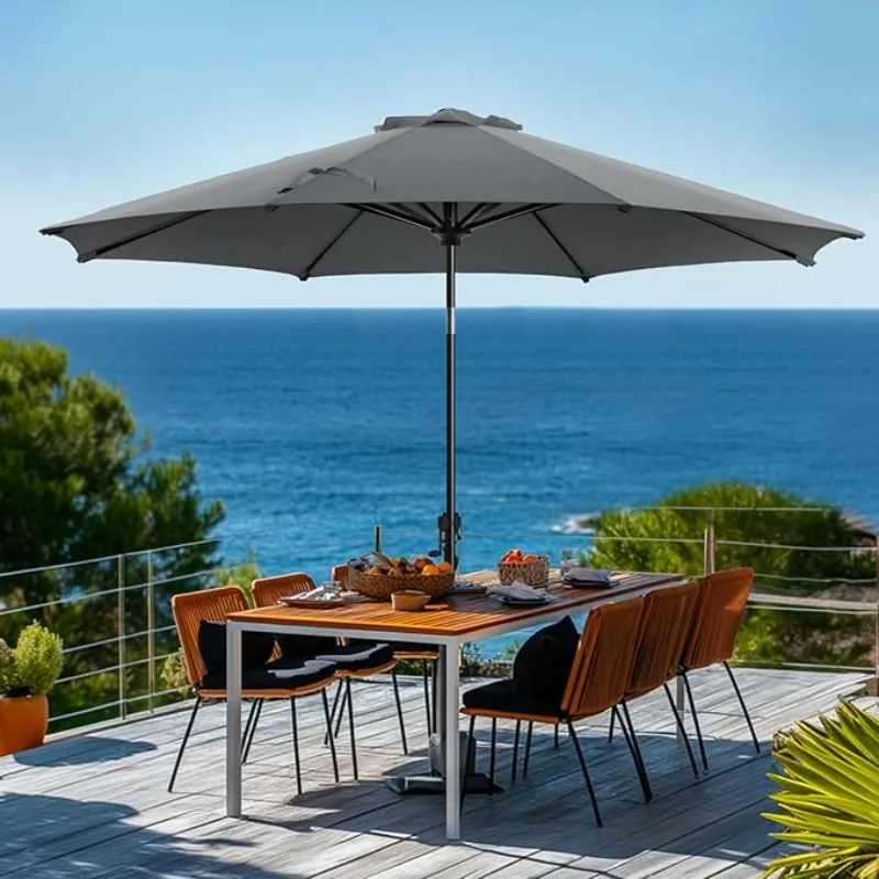 

9 FT Patio Umbrellas Outdoor Table Market Umbrella with Push Button Tilt/Crank, 8 Sturdy Ribs, Fade Resistant Waterproof