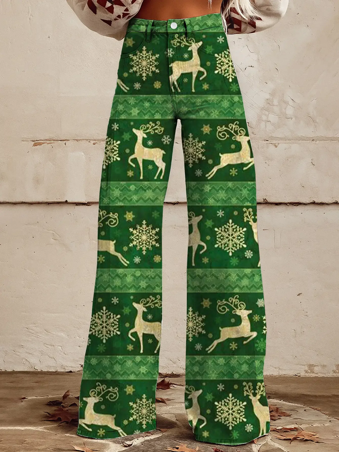 عصرية، حالمة، طباعة عيد الميلاد الأثيرية، جينز تقليد فضفاض