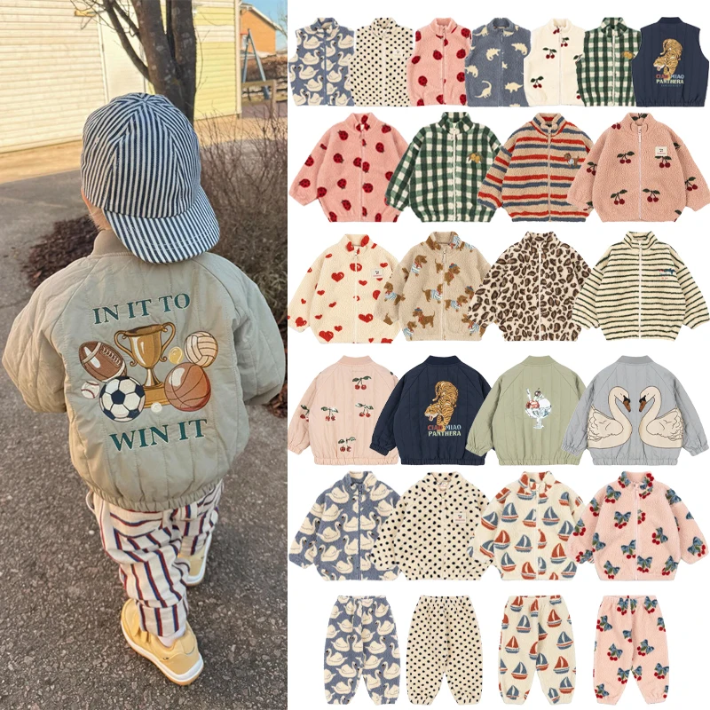 2026 NEW Winter KS Baby Cartoon Jackets Winter Kids Clothes Girls Lambswool Jackets Outerwear Coats Toddler Flight Suit Jacket