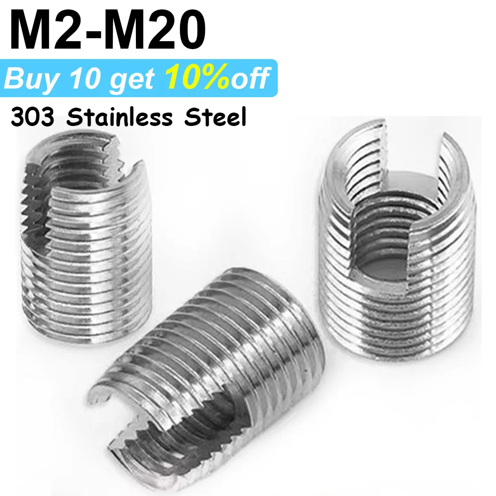 1~5Pcs Thread Insert M2 M3 M4 M5 M6 M8 M10 M12 M14 Stainless Steel Self Tapping Screw Bushing Slotted Type Thread Repair Inset
