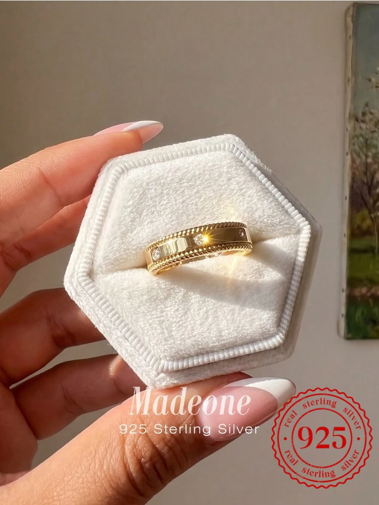 925 Sterling Silber Mode Goldener Klassischer Runder Zirkon-Ring für Damen Verlobung Hochzeit Luxus Hochwertiger Edel-Schmuck